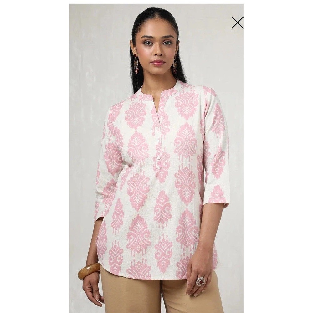 Soch NWT‎ Cotton Flex Ethnic Motifs Tunic Pink Size Small Cotton/linen Blend